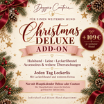 Adventskalender-Add-on „Christmas Deluxe“ für einen weiteren Hund: Halsband, Leine, Leckerlibeutel, Accessoires und tägliche Leckerlis für zusätzlich 109 €. Zum Hauptkalender Deluxe oder Couture.