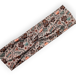 Bohemian Paws Stirnband von Doggies Couture aus weichem Jersey im Boho-Design mit Herzen, Pfoten und floralen Details in Salbeigrün, Apricot und Braun. Bequemes Hunde-Mensch-Matching-Accessoire mit stylischem Twistknoten.