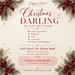 Inhalt des Hunde-Adventskalenders „Christmas Darling“ von Doggies Couture: tägliche Leckerlis, Halsband, Leine, Accessoires und Überraschungen. Mit exklusivem Stoffdesign 2026.