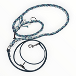 Double-Trouble-Sofortkaufleine von Doggies Couture – handgefertigte Hundeleine aus Paracord und Biothane, 220 cm lang, flexibel von Handschlaufe bis Crossbody verstellbar und mit zwei frostsicheren 360°-Bolzenkarabinern.