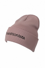 Altrosa Haube „Pawshionista“ von Doggies Couture – stylische Strickmütze in Altrosa mit „Pawshionista“-Schriftzug, modisches Accessoire für Hundeliebhaber und Hundehalter.